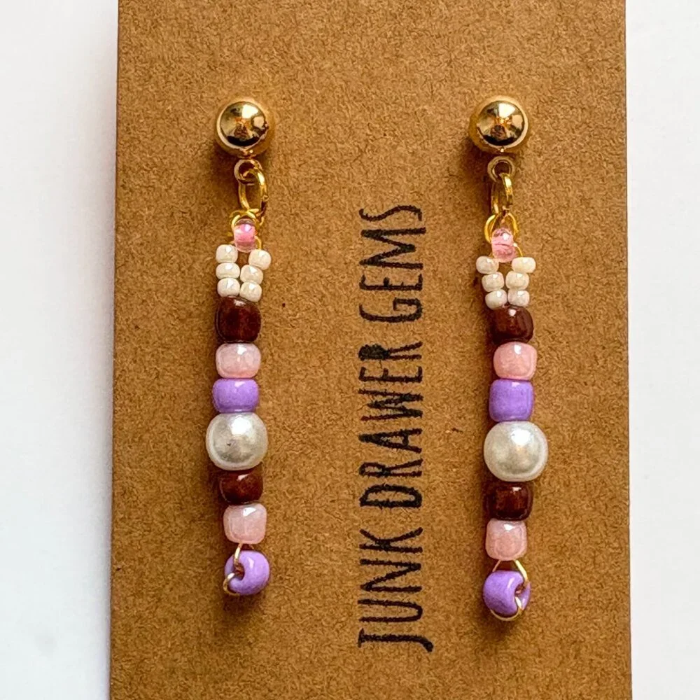 Handmade Beaded Pearl Dangle Earrings